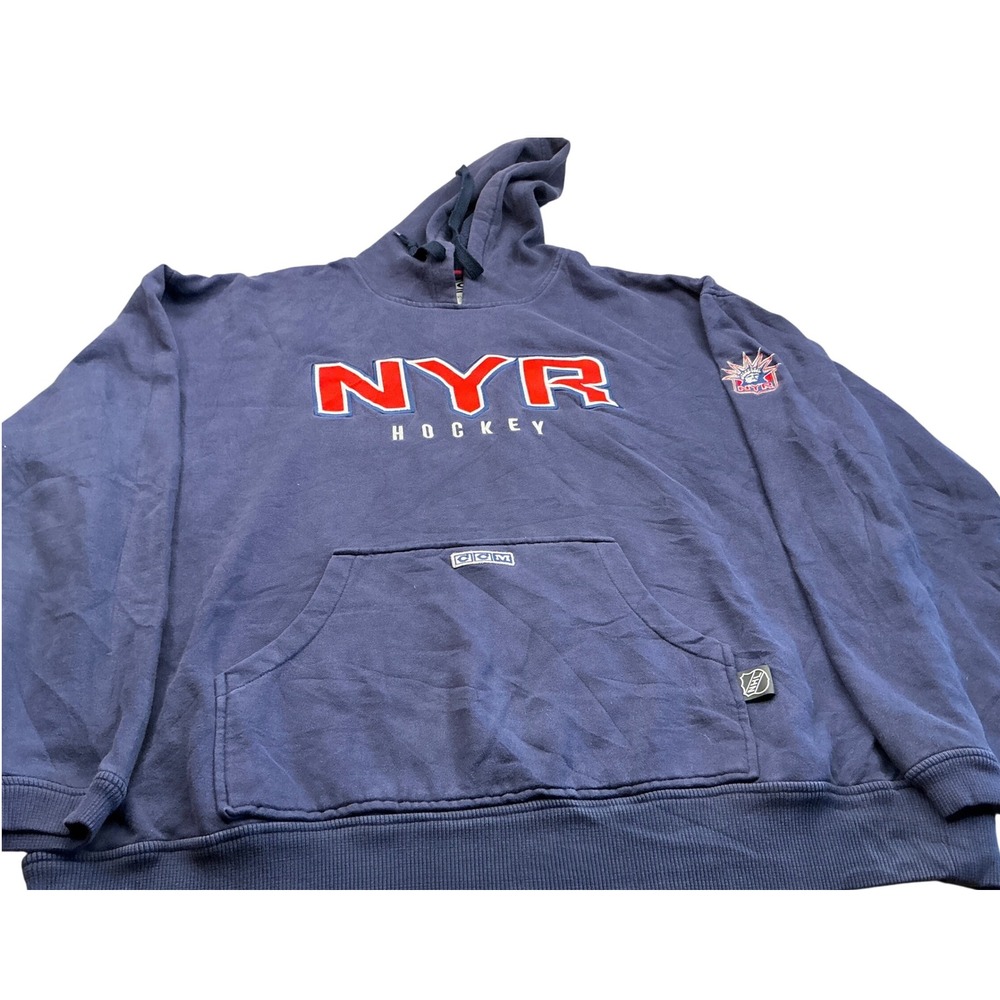 CCM Vintage New York Rangers Hoodie NYR Lady Liberty Patch XL Navy Blue NHL
